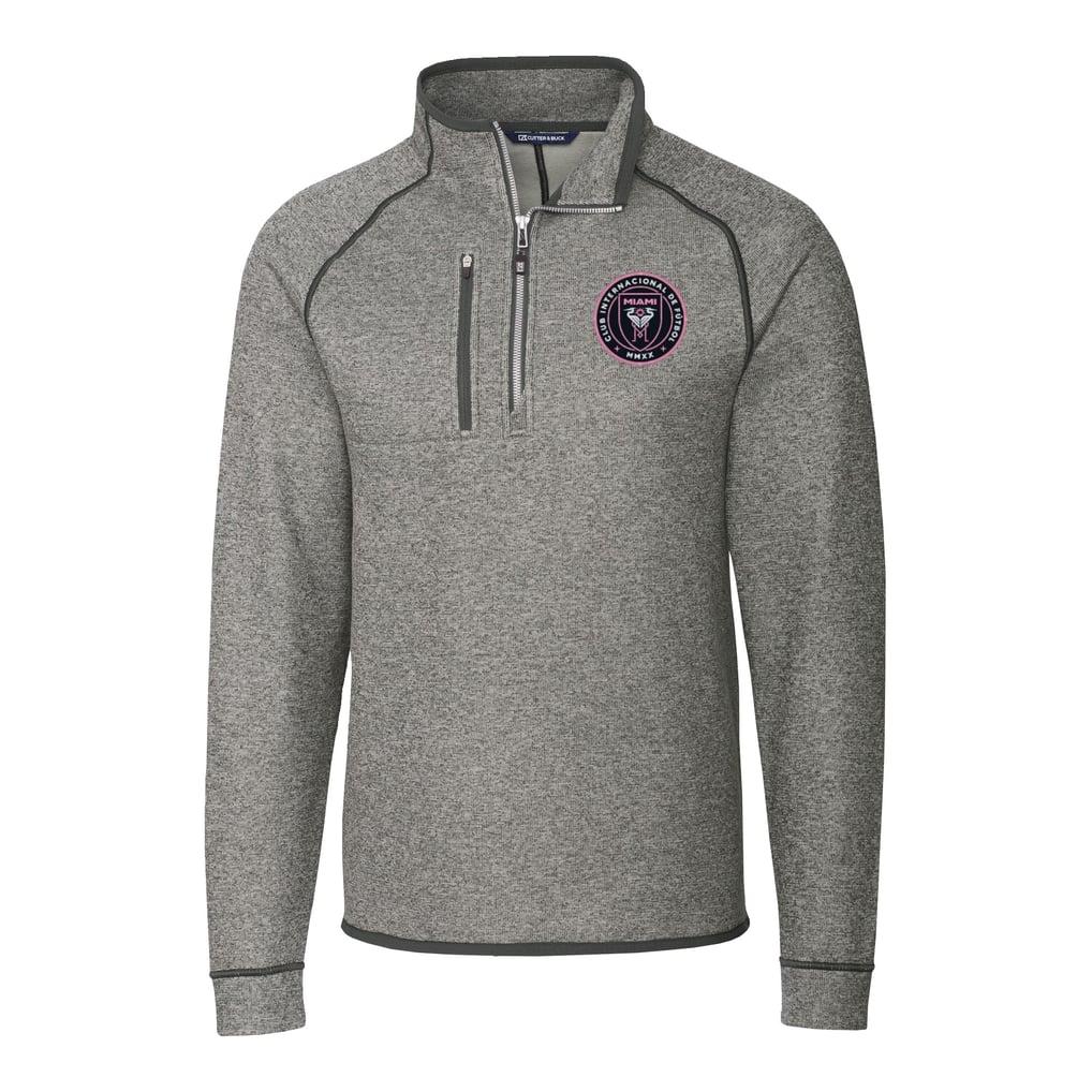  Inter Miami CF Cutter & Buck Big & Tall Mainsail Sweater-Knit Half-Zip Pullover Top - Heather Gray